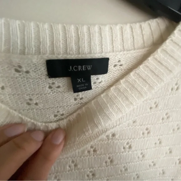 J. Crew | Ivory Crew Pointelle Wool and Alpaca Blend Crewneck Sweater, XL - Picture 5 of 8